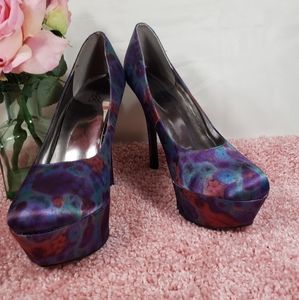 CARLOS SANTANA COLORFUL SATIN STILETTOS PLATFORM P